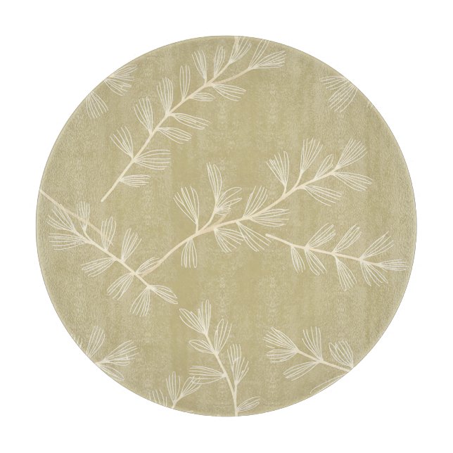 Sage Green Botanical Pattern Cream Hand Drawn Leaf Schneidebrett (Vorderseite)