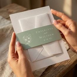 Sage Green Botanical Simple Elegant Wedding Einladungsbanderole