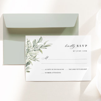 Sage Green Botanical Watercolor Elegant Wedding RSVP Karte