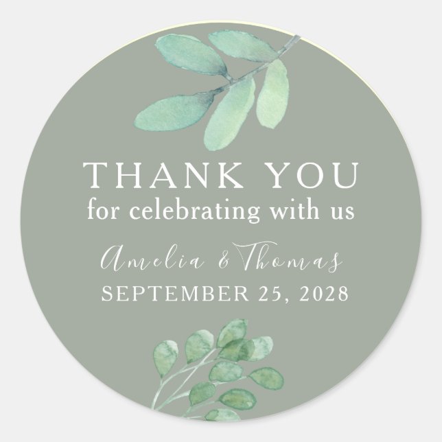 Sage Green Botanical Wedding Danke Sticker (Vorderseite)