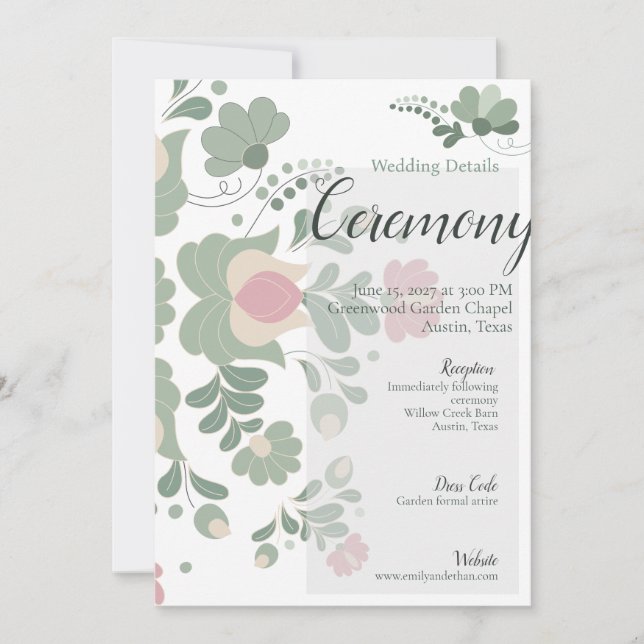 Sage Green Botanical Wedding Details Card Einladung (Vorderseite)