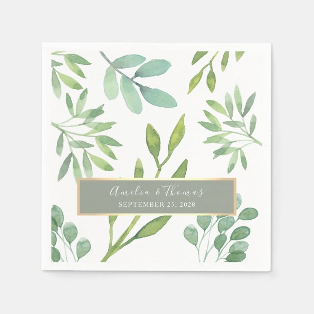 Sage Green Botanical Wedding Napkins Serviette (Vorderseite)