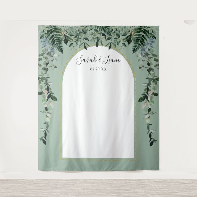 Sage Green botanische Bogenschiessen Hintergrund d Wandteppich (Vorderseite)