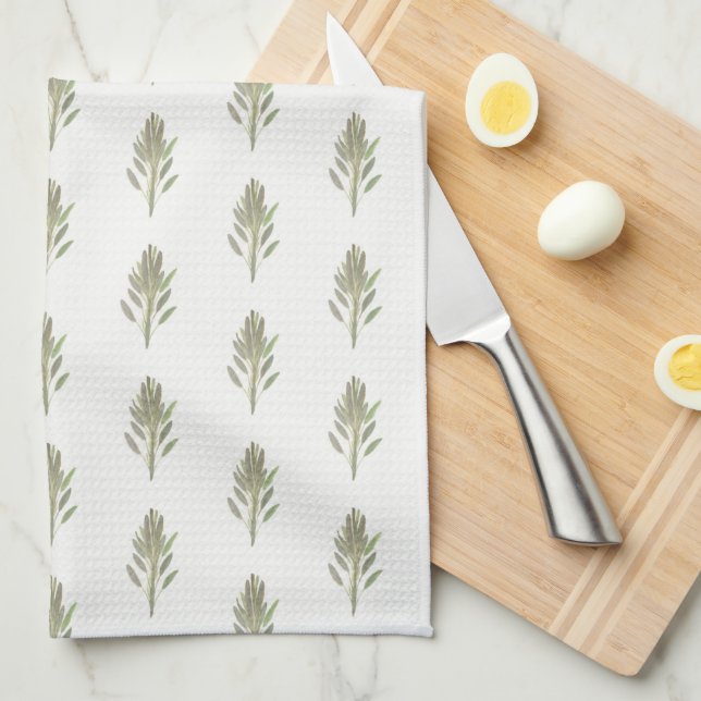 Sage Green botanische Pflanze Aquarellküche Geschirrtuch (Viertel Falte)