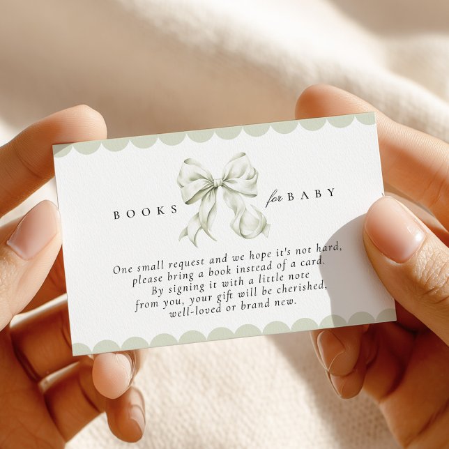 Sage Green Bow Baby Shower Books for Baby Card Begleitkarte (Von Creator hochgeladen)