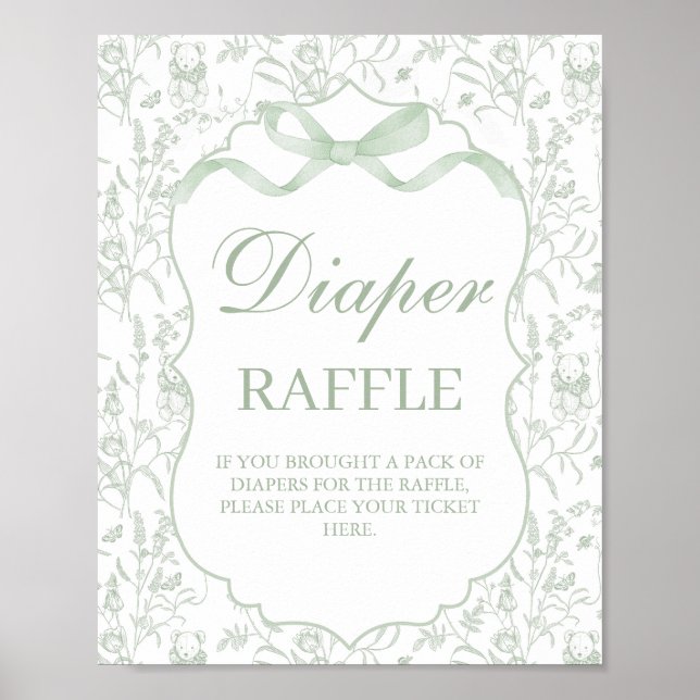 Sage Green Bow Baby Shower Boy Diaper Zeichen Poster (Vorne)