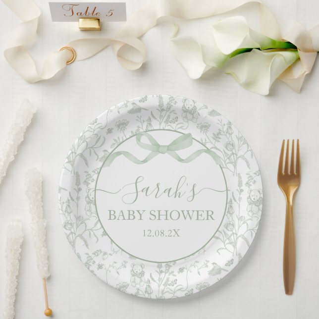Sage Green Bow Baby Shower Boy Pappteller (Hochzeit)