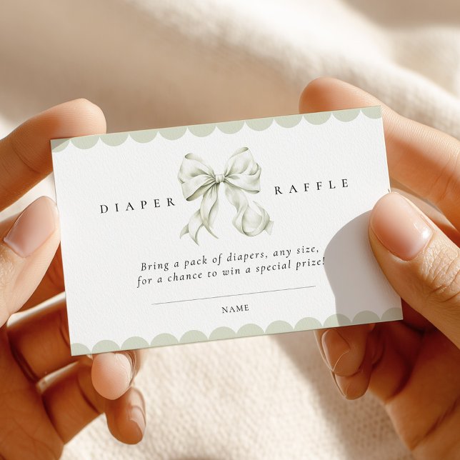 Sage Green Bow Baby Shower Diaper Raffle Card Begleitkarte (Von Creator hochgeladen)