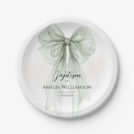 Sage Green Bow Baptisse Pappteller