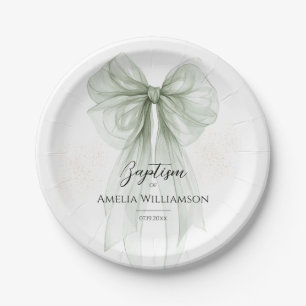 Sage Green Bow Baptisse Pappteller