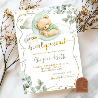 Sage Green Bow Coquette Bearly wait baby shower Einladung