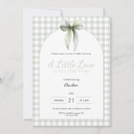 Sage Green Bow Gingham Baby Shower Einladung