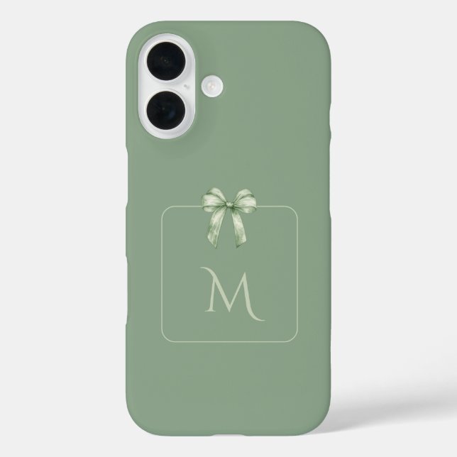 Sage Green Bow Initial Aesthetic Case-Mate iPhone Hülle (Rückseite)