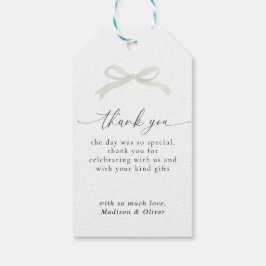 Sage Green Bow Monogram Thank You Message Wedding Geschenkanhänger