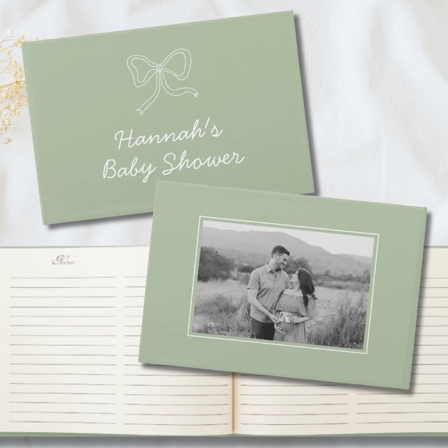 Sage Green Bow Personalisiert Baby Showbook Gästebuch (Sage Green Bow Personalized Baby Shower Guest Book)