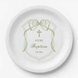 Sage Green Bow Wappen Taufe Pappteller