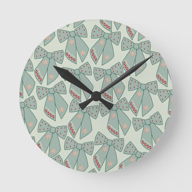 Sage Green Bows Runde Wanduhr (Vorderseite)