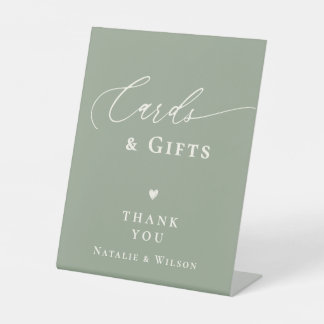 Sage Green Brautparty Script Cards und Geschenke Sockelschild