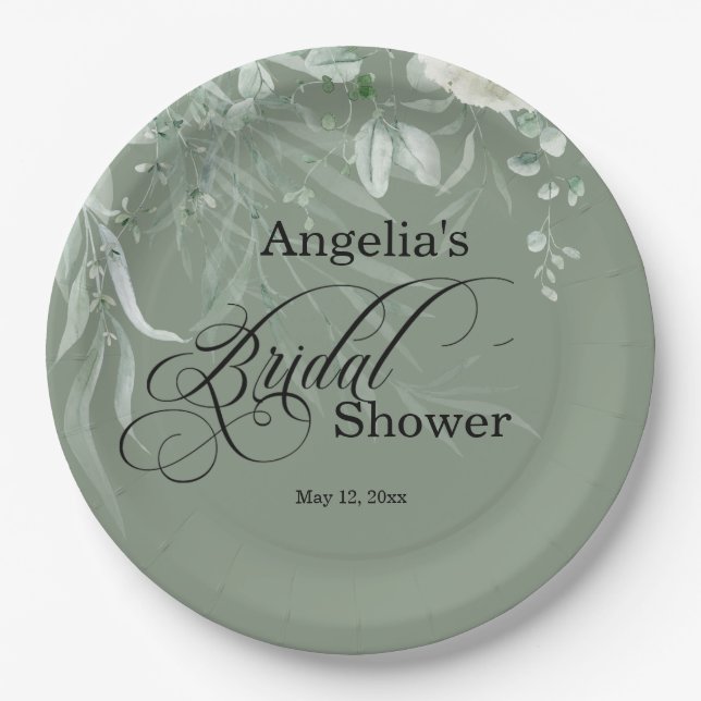 Sage Green Bridal Shower Pappteller (Vorderseite)
