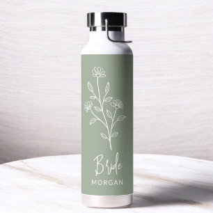Sage Green Bride Hand Scripting Name Floral Trinkflasche