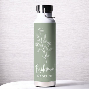 Sage Green Bridesmaid Name Floral Bachelorette Trinkflasche