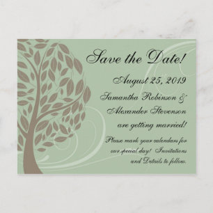 Sage Green, Brown Stylized Öko Tree Save the Date Ankündigungspostkarte