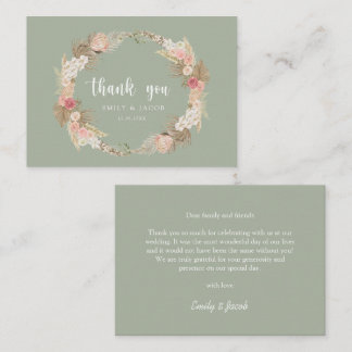 Sage Green Budget Hochzeit Boho Kranz danke Ihnen Mitteilungskarte