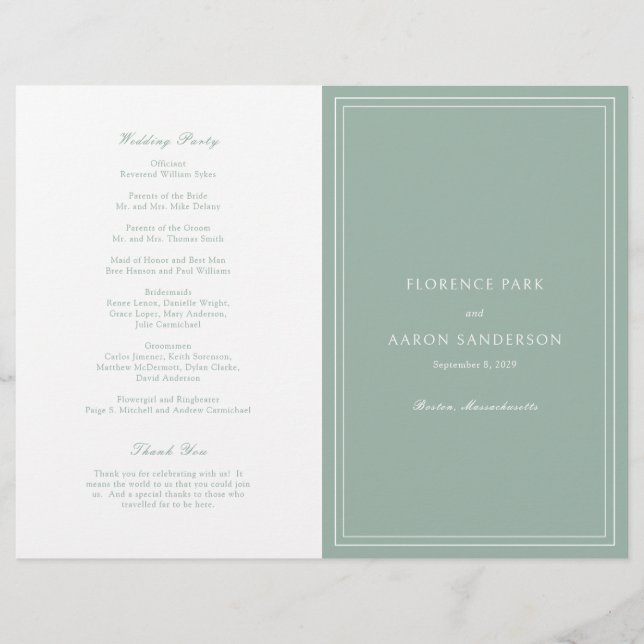 Sage Green Budget Katholic Wedding Program Flyer (Vorne)