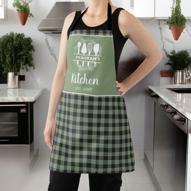 Sage Green Buffalo Kariert Kitchename Schürze (Von Creator hochgeladen)