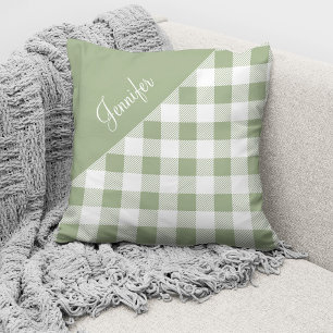 Sage Green Buffalo Karierter Karo Muster Name Kissen