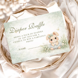 Sage Green Bunny Floral Diapper Raffle Begleitkarte