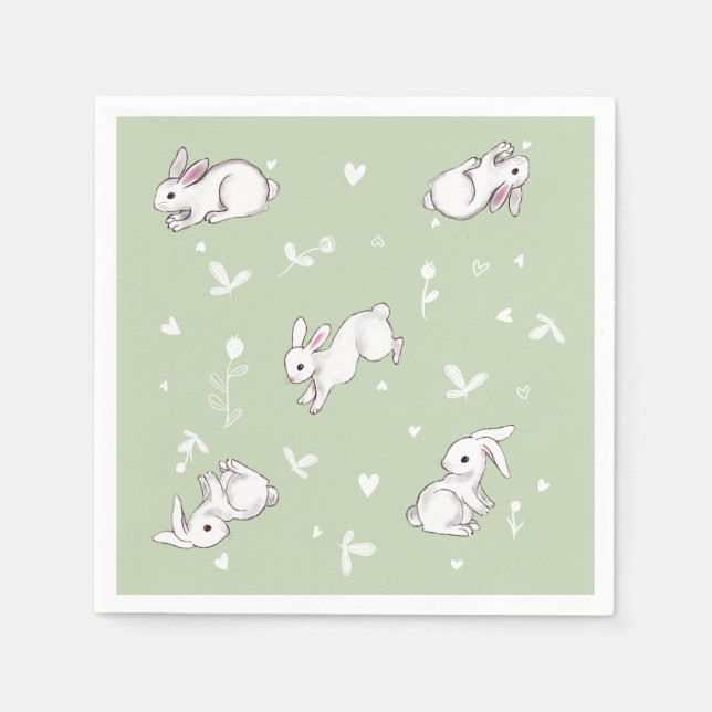 Sage Green Bunny Paper Napkins Serviette (Vorderseite)