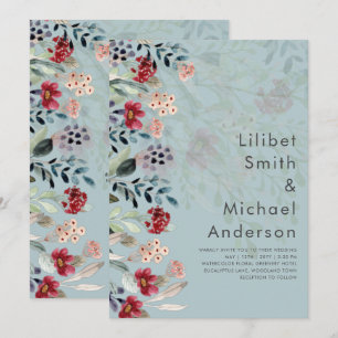 Sage Green Burgundy Blue Floral Wedding Einladung