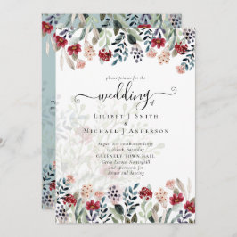 Sage Green Burgundy Blue Floral Wedding Einladung