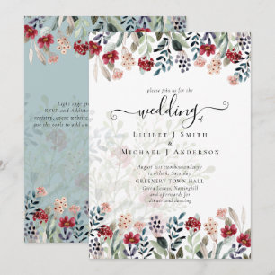 Sage Green Burgundy Blue Floral Wedding Einladung