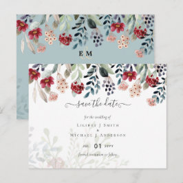 Sage Green Burgundy Blue Floral Wedding Postkarte