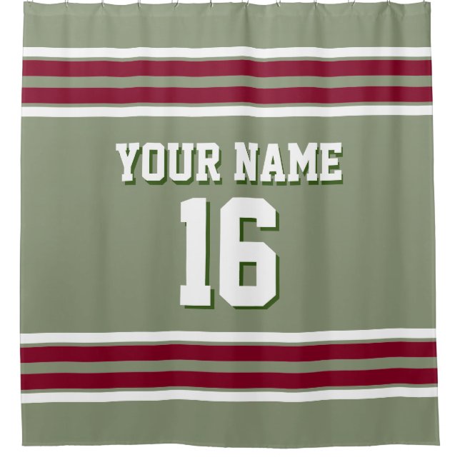 Sage Green Burgundy White Stripes Sports Jersey Duschvorhang (Vorderseite)