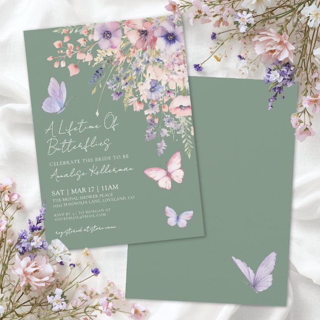 Sage Green Butterfly Wildblume Brautparty Einladung (Sage Green Butterfly Wildflower Bridal Shower Invitation)