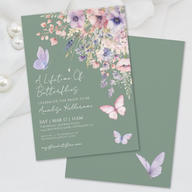 Sage Green Butterfly Wildblume Brautparty Einladung (Sage Green Butterfly Wildflower Bridal Shower Invitation)