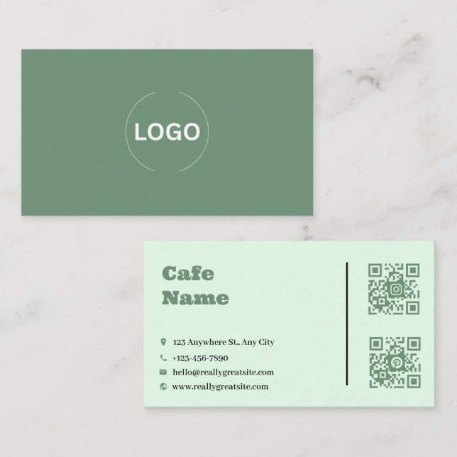 Sage Green Cafe Geschäftskarten QR Code Set Treuekarte (Vorne/Hinten)