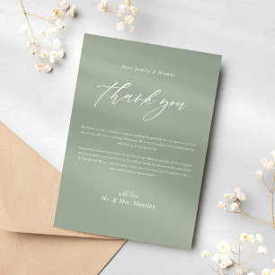 Sage Green Calligraphy Classic Elegant Wedding Dankeskarte