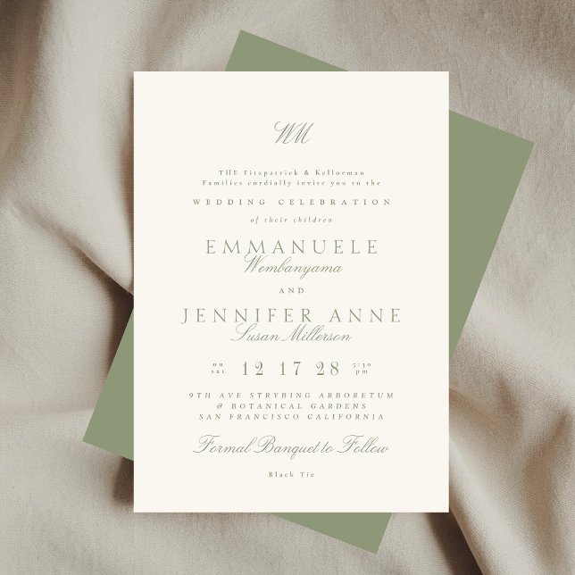 Sage Green Calligraphy Monogram Cream The Wedding Einladung (Von Creator hochgeladen)