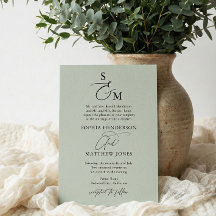 Sage Green Calligraphy Monogram Formal Wedding