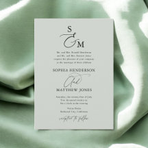 Sage Green Calligraphy Monogram Formal Wedding