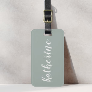 Sage Green Calligraphy Name Luggage Tag Gepäckanhänger