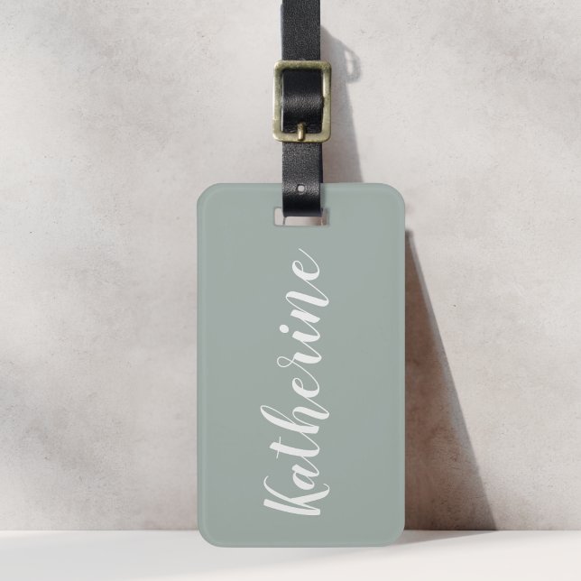 Sage Green Calligraphy Name Luggage Tag Gepäckanhänger (Von Creator hochgeladen)