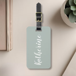 Sage Green Calligraphy Name Luggage Tag Gepäckanhänger
