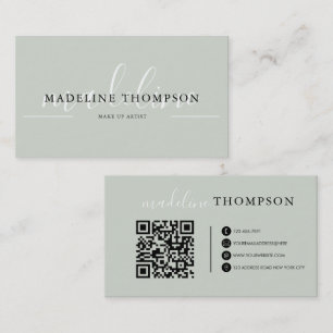 Sage Green Calligraphy Script QR-Code Visitenkarte