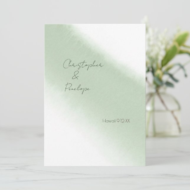 Sage Green Calligraphy Wasserfarbe Save the Date Einladung (Stehend Vorderseite)