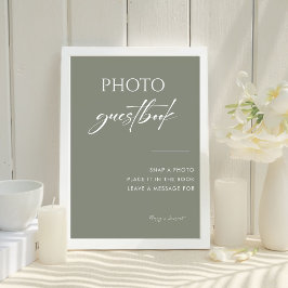 Sage Green Calligraphy Wedding Foto Gästebuch Sockelschild